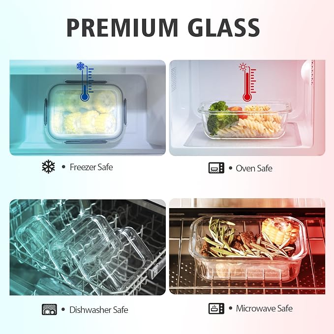 S SALIENT 24 Pieces Glass Food Storage Containers with Lids,Glass Meal Prep Containers Set with Locking Lid,Airtight Glass Lunch Container for Kitchen,BPA Free(12 Lids & 12 Containers)