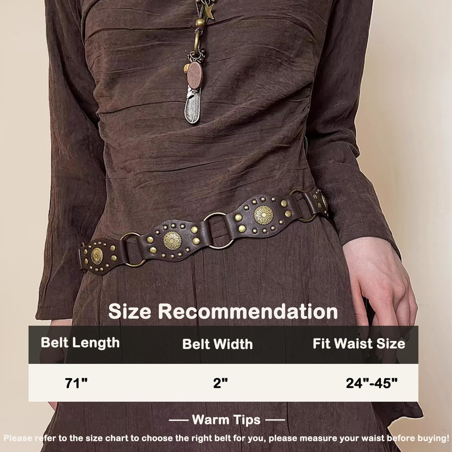 Fidesoni Bohemian Country Sytle Rope, Boho Waist Belt for Women Girls, Brown Western Belt for Jeans Dress, PU Leather Y2k Belts for Festivals Street Style