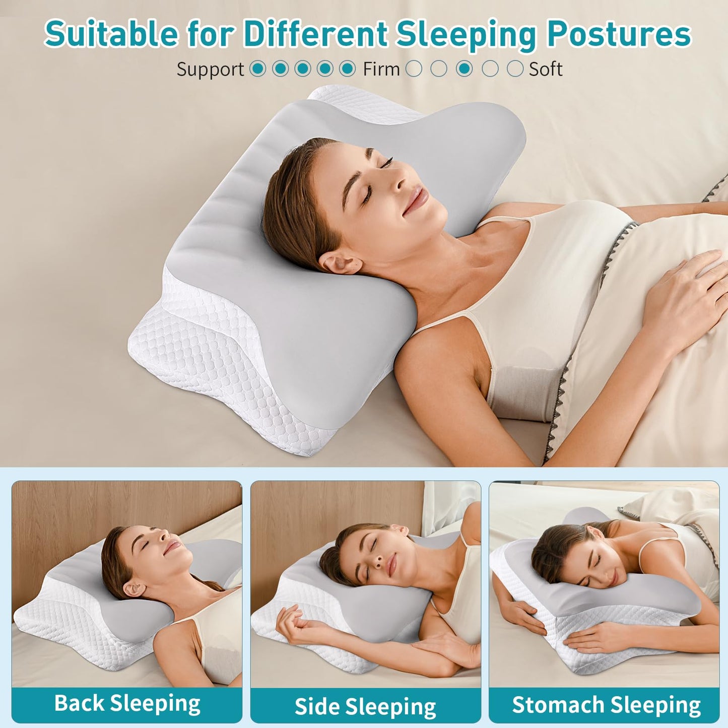 Cervical Neck Pillow for Pain Relief - Ergonomic Memory Foam Pillows for Sleeping, Cooling Side Sleeper Pillow for Neck Support, Contour Orthopedic Bed Pillow for Back Stomach Sleepers