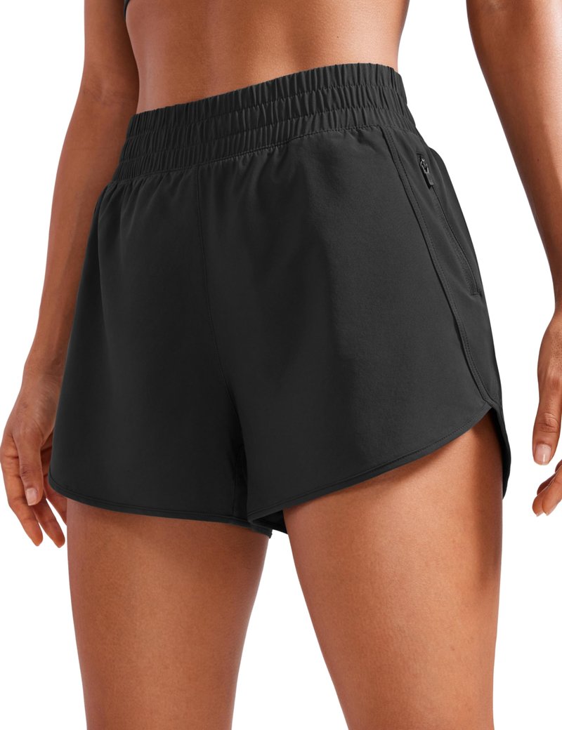 CRZ YOGA Womens High Waisted Running Shorts Mesh Liner 3'' Dolphin Quick Dry for Athletic Gym Track Workout with Zip Pocket Black X-Small