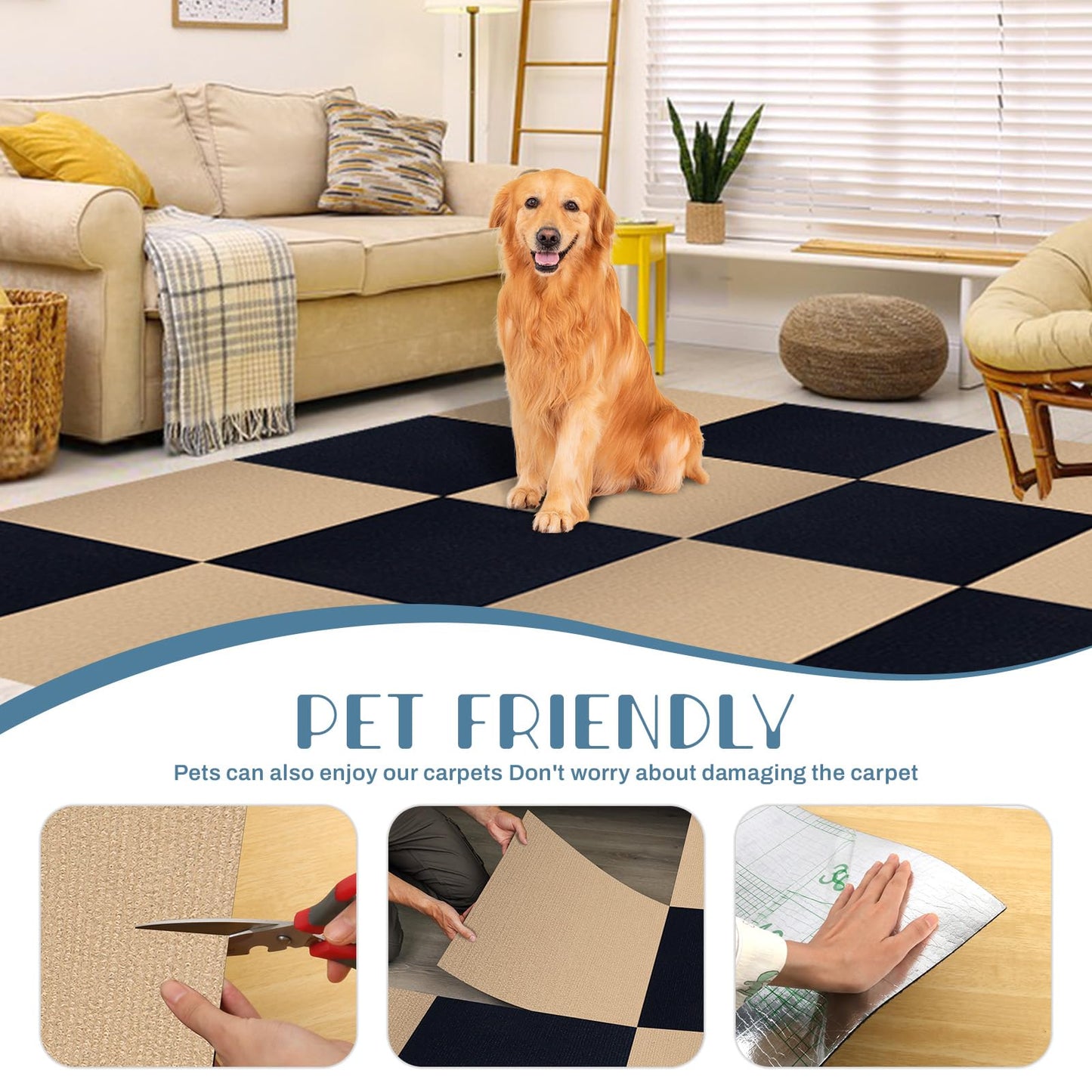 Self Adhesive Carpet Tile 20 Pcs 24" x 24" Peel and Stick Carpet Floor Tiles Non-Slip Carpet Squares Tiles DIY Installation for Living Room Bedroom