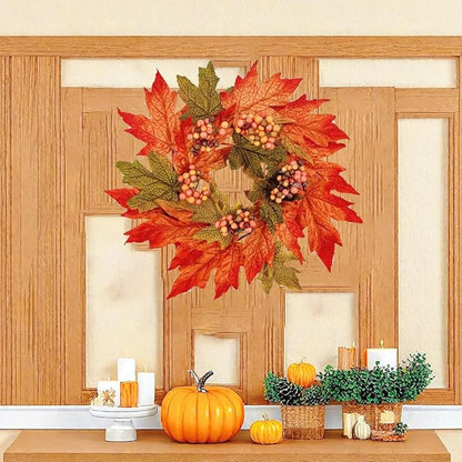 2Pcs Thanksgiving Candle Wreath, 10 Inch Fall Maple Leaf witn Artificial Berries for Cabinets Farmhouse Festive Candlesticks Centerpieces for Thanksgiving, Wedding Party, Dinner Table Decor