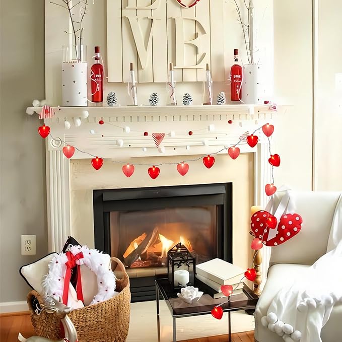Red Pink Heart Lights, 8.5Ft Valentines Day Lights with 10 Red Pink 3D Heart Lights, Plug in Heart Fairy String Lights for Indoor Propose Wedding Anniversary Party Valentine's Day Decorations