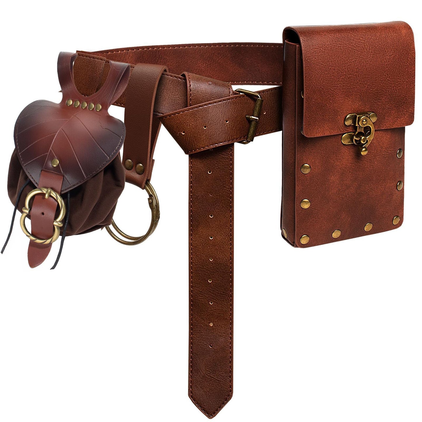 Belt Pouch Waist Bag Fanny Pack Steampunk Phone Holder Medieval Bag Leather Belt Renaissance Cosplay Costume Accessories (Leaf Brown)