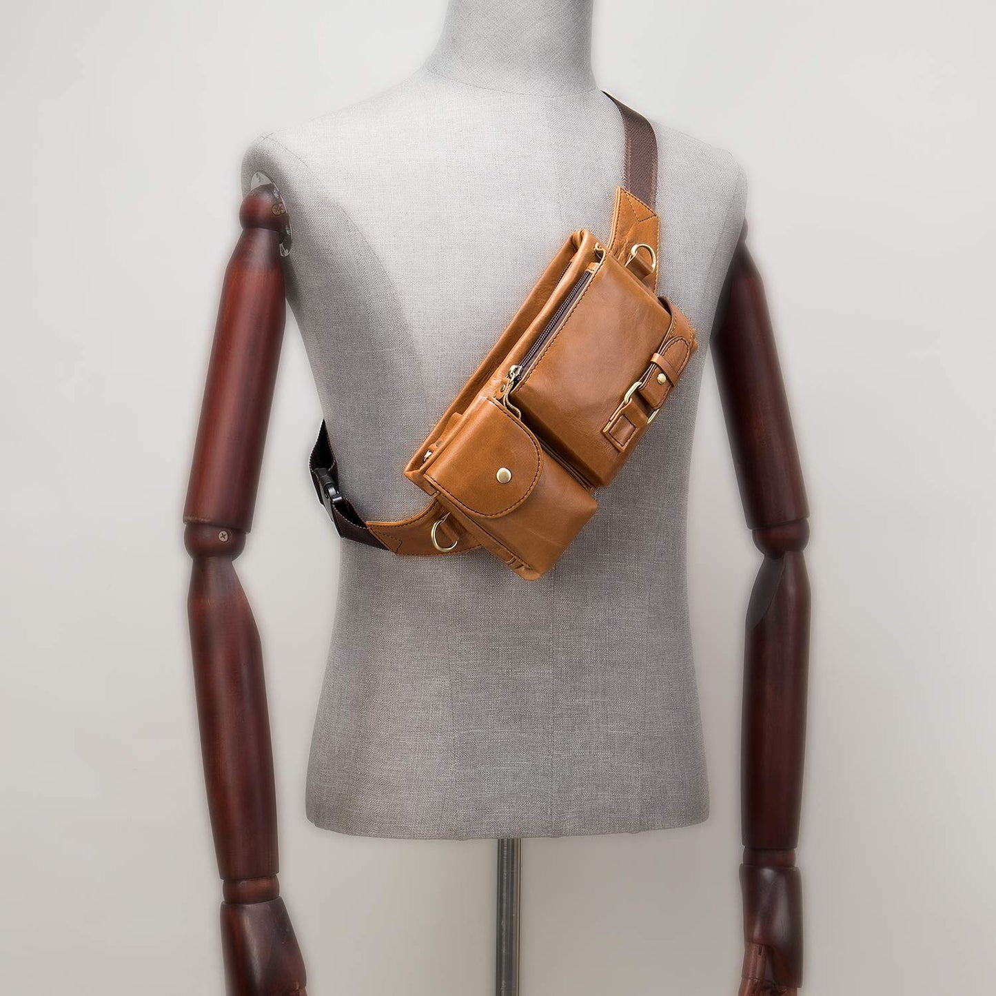 NIUCUNZH Cowhide Waist Fanny Pack-Genuine Leather and Slim with Adjustable Waistband Brown