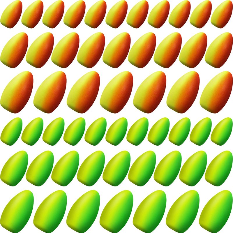 Skylety 60 Pieces Foam Floats Bullet Fishing Foam Snell Floats Pompano Rigs Oval Fly Fishing Strike Indicators for Trout Catfish Walleye(Yellow Green, Red Yellow)