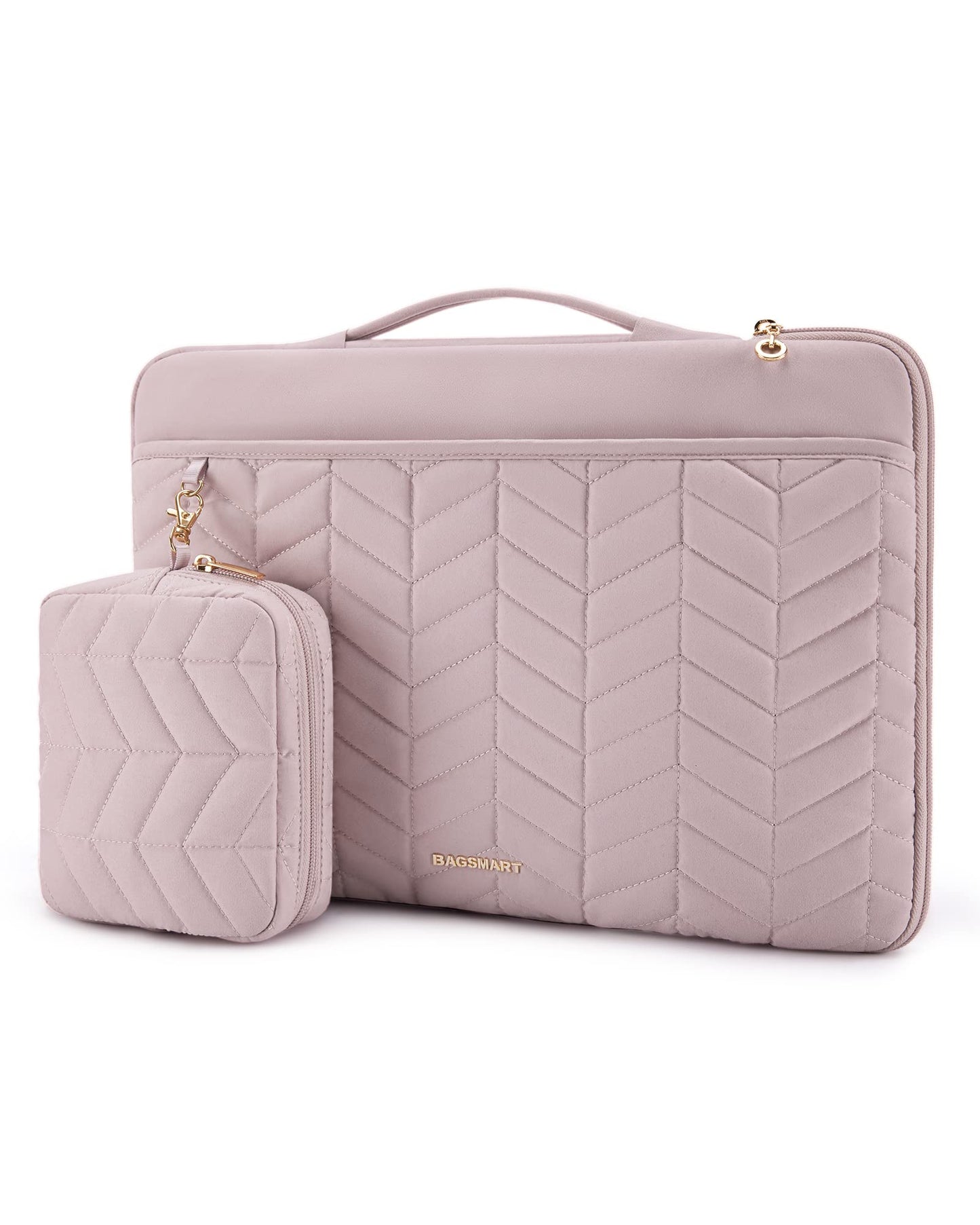BAGSMART Laptop Case with Handle, Puffy Padded Laptop Bag Sleeve for Women, Portable MacBook Air/Pro Computer Case, 15-16 inch, Pink