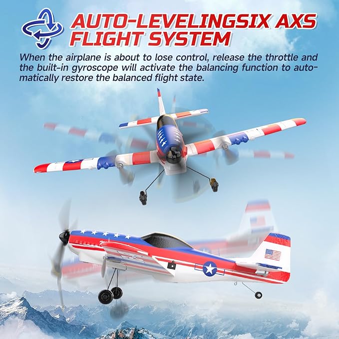 DEERC RC Plane 3 Channel P51D Mustang Remote Control Airplane Fighter Toys2.4GHz 6-axis Gyro Stabilizer RTF Glider Aircraft Plane with 2 BatteriesEasy to Fly for Adults Kids Beginners Boys