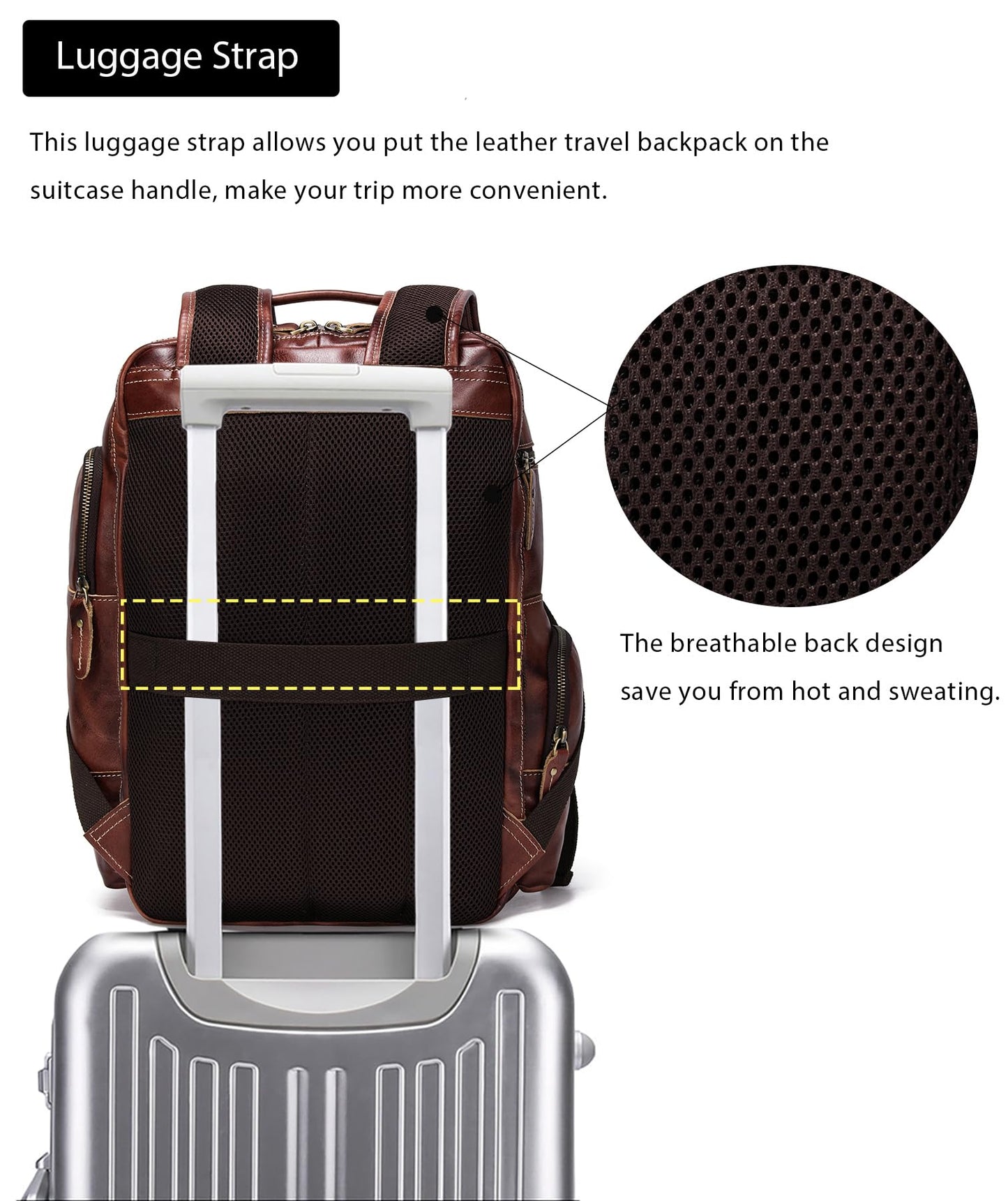 LANNSYNE Full Grain Leather Backpack For Men, Fits 16" Laptop, Coffee