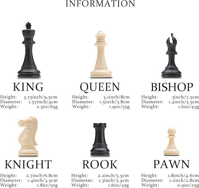 A&ampA Tournament Chess Set/ 20''x20'' Foldable Silicone Chess Board / 3.75'' King Height Plastic Quadruple Weighted Classic Staunton Pieces/Storage Bag for 6 Years Old - 2 Players