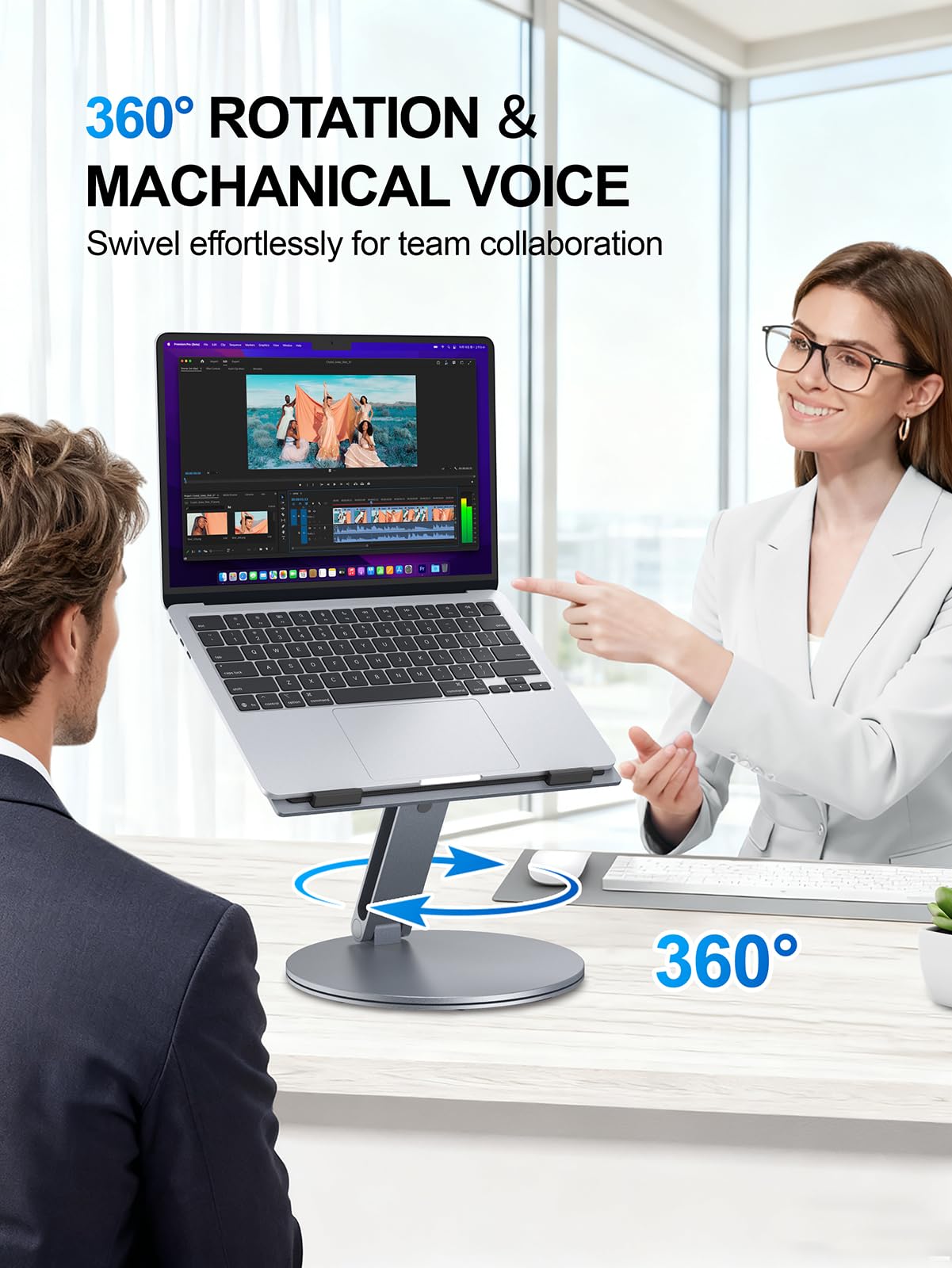 YICOSUN Adjustable Laptop Stand for Desk - 360° Rotating Ergonomic Riser with Aluminum Cooling Vents & Sturdy Construction for 10-16 Inch MacBook Pro/Air, Foldable Portable for Office & Home - Gray