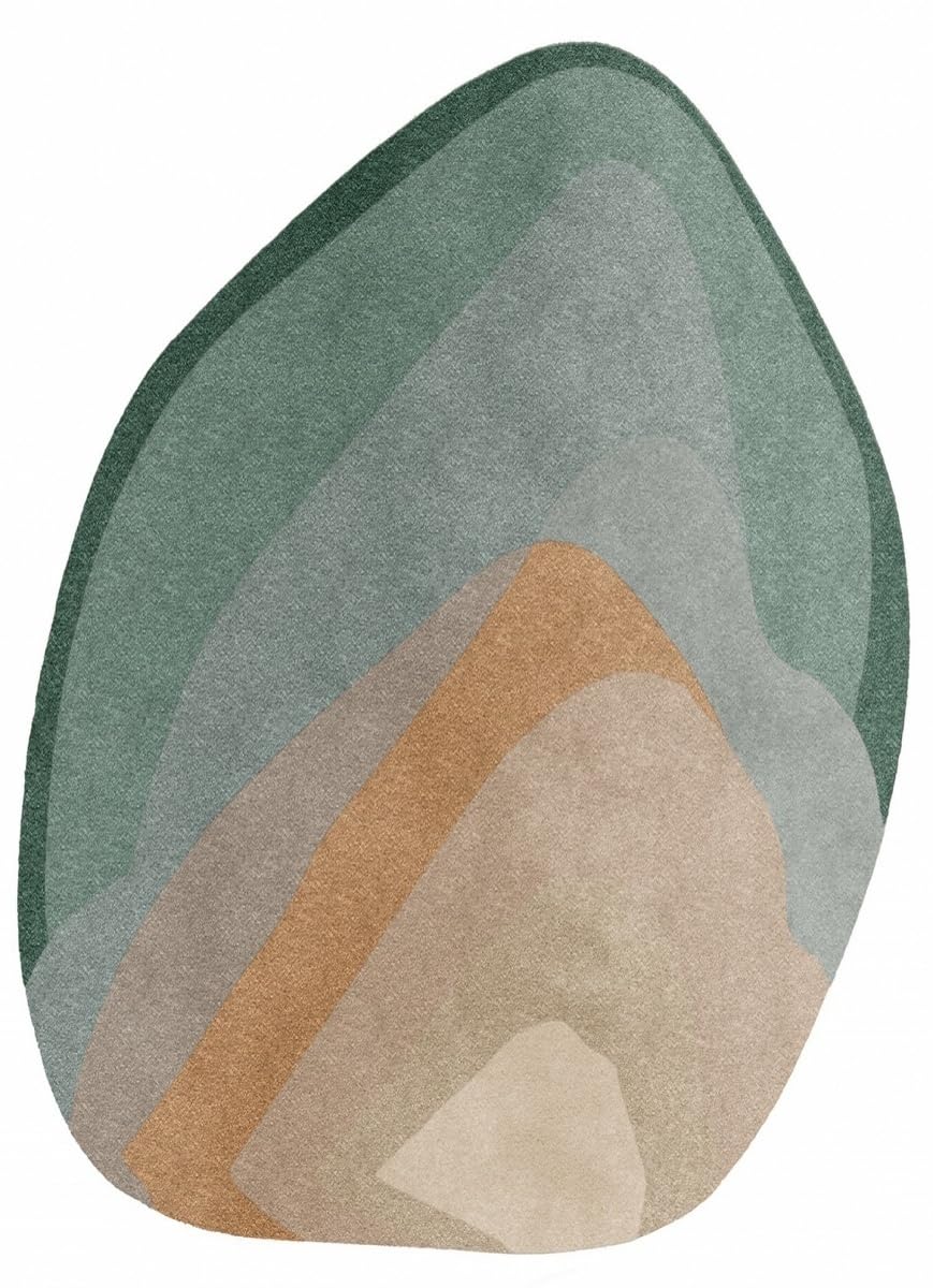 Boho Irregular Area Rug Green Grey Brown Modern Abstract Organic Shaped Unique Designer Rug for Bedroom Nursery Living Room Washable Large Rugs Funky Playroom Classroom Non Shedding Thick Carpet 4x6