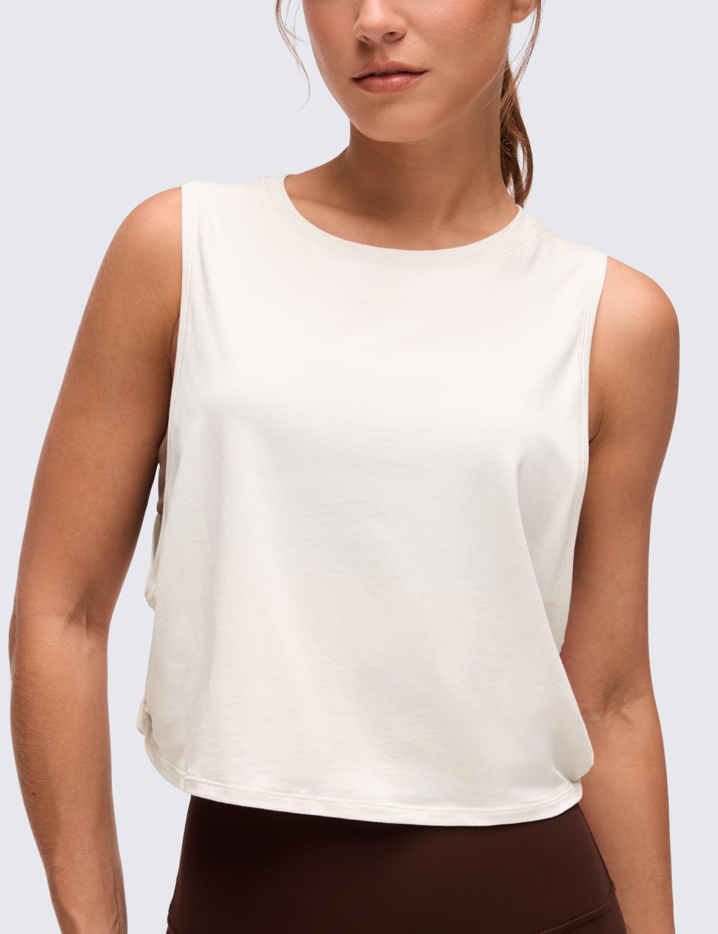 CRZ YOGA Pima Cotton Large Armhole Tank Tops for Women - Workout Sport Athletic Yoga Running Gym Loose Crop Sleeveless Shirts Milky White (Bone) Large