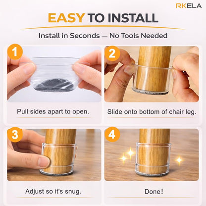 RKELA 48 Pack Chair Leg Floor Protectors, Furniture Feet Protectors for Hardwood Floors,Silicone Caps with Felt Pads, Anti-Scuff Reduce Noise(Fit:1-5/16" to 2")