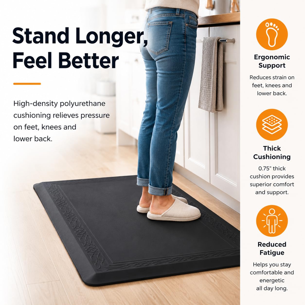 24 x 60 Inch Extra Support Anti Fatigue Comfort Kitchen Mat, Waterproof Long Kitchen Runner, Non-Slip Standing Desk Mat, Commercial Pads for Offices, Home, Garages (Bordeaux Black, 24'' x 60'')