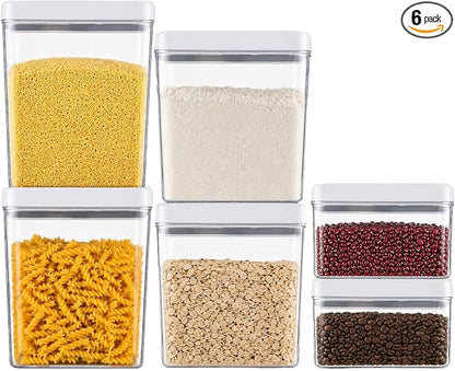 UFORU Food Storage Containers with Twist Lids, 6 Pcs Airtight Food Storage Containers Set, Stackable Kitchen Pantry Organizer, Rotary Opening Containers for Flour, Cereal & Sugar(0.7/1.3/1.8QT)*2