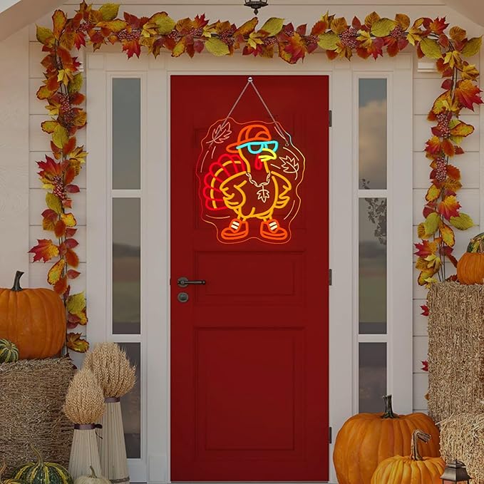 Thanksgiving Turkey Neon Sign Indoor Cool Light Sign Dimmable Turkey LED Light Up Fall Neon Decor for Dining Room Music Classroom Thanksgiving Christmas Party Gift