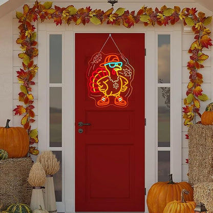 Thanksgiving Turkey Neon Sign Indoor Cool Light Sign Dimmable Turkey LED Light Up Fall Neon Decor for Dining Room Music Classroom Thanksgiving Christmas Party Gift