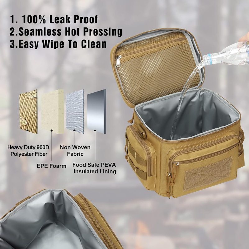 ATRIPACK Lunch Box for Men, Tactical Lunch Bag MOLLE Webbing Leakproof Insulated Large Lunch Cooler Women Adult Meal with Adjustable Shoulder Strap Durable Lunch Pail (Brown)