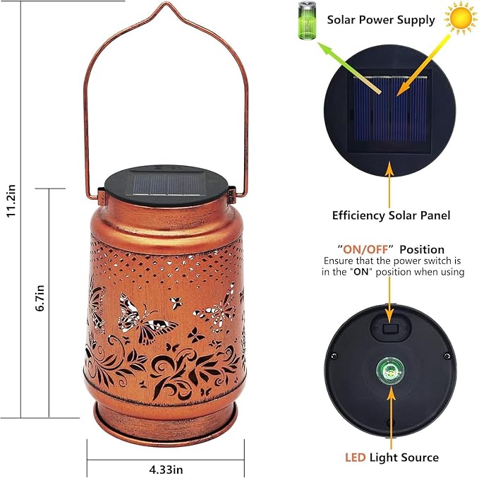 Solar Light, Outdoor Lanterns for Patio Waterproof , Butterfly Outdoor Solar Lanterns for Porch, Yard, Deck, Lawn, Backyard, Patio, Tabletop, Pathway