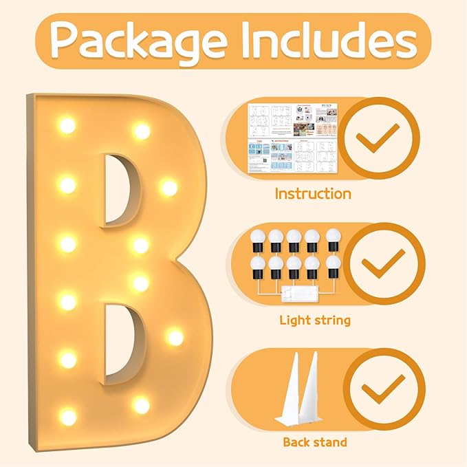 Marquee Letters 4 Feet Tall Large Light Up Letters B Baby Shower Decorations Birthday Engagement Party Decor Yellow Light Birthday Decorations Balloon Arch Kit Foam Sign B