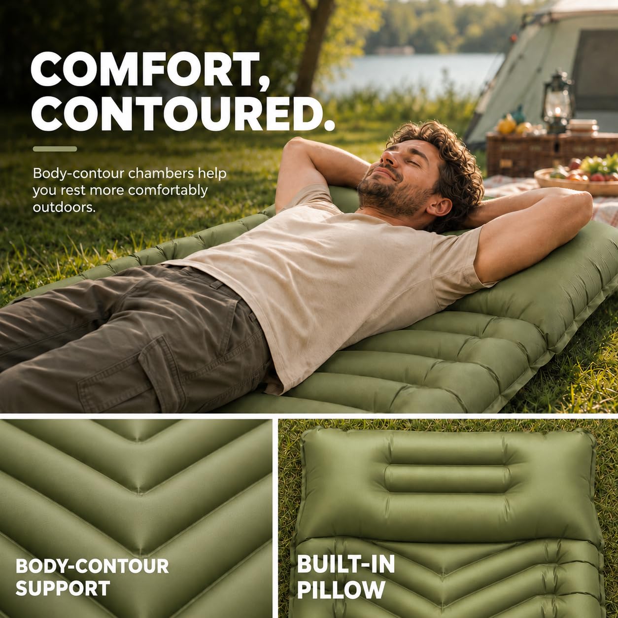 MalloMe Sleeping Pad for Camping, Camping Mattress - Bed for Outdoors Self-Inflating Air Mattress for Backpacking Leak-Resistant Inflatable Travel Mat w/Foot Pump Compact Ultralight Single & Double