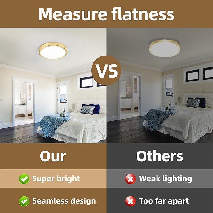 Hlite 4pack 9 Inch Flush Mount LED Ceiling Light Fixture,18W 1800LM Super Slim Light Fixtures Ceiling Mount 3000K/4000K/5000K 3CCT Selectable,Light Fixtures for Kitchen,Bedroom (Gold)