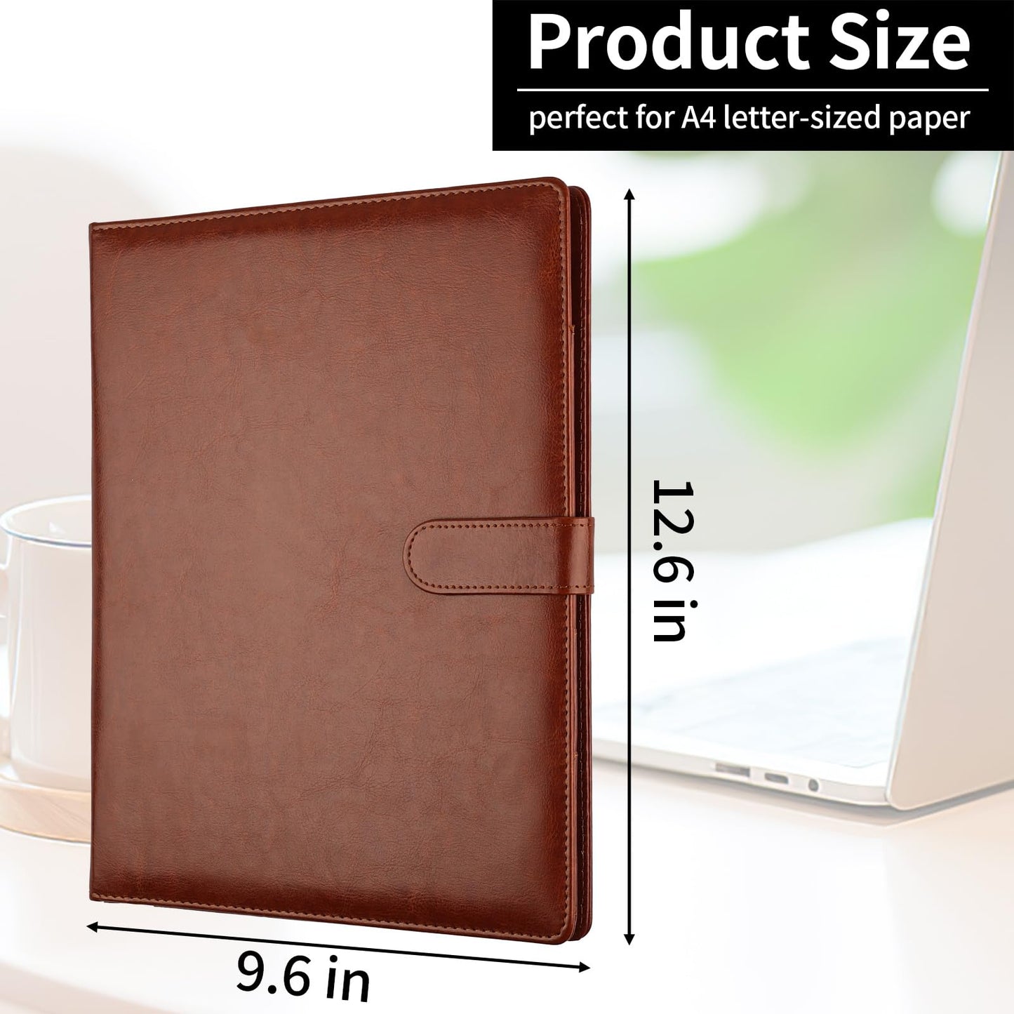 Professional Padfolio with Clipboard, Faux Leather Portfolio Folder Binder, Legal Pad Holder for A4 Letter Size Notepad, Resume, Writing Pad, Ideal Organizer for Business Office Conference (Brown)