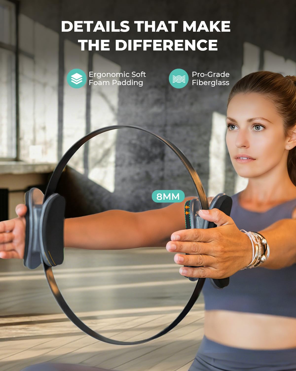 PILALON Pilates Ring Set - Studio-Grade Anti-Deformation Pilates Kit - Pilates Equipment for Home Workout - 14'' Pilates Ring, Pilates Ball, 2 Dumbbells, 5 Resistance Bands for Toning Arms, Thighs