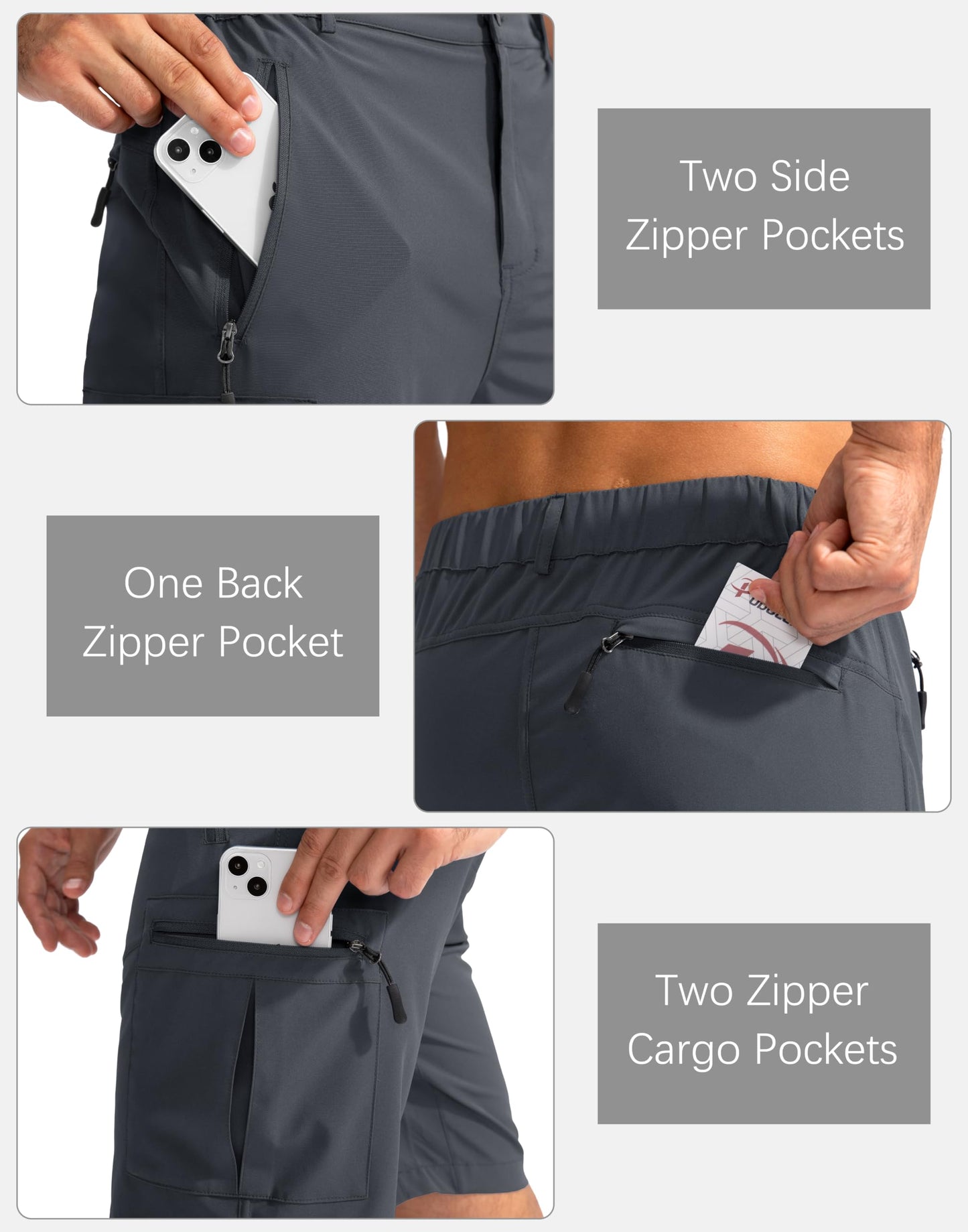 Pudolla Men's Hiking Cargo Shorts 9" Lightweight Outdoor Work Shorts for Men Travel Golf Camping Casual with 5 Zipper Pockets(Deep Grey Small)