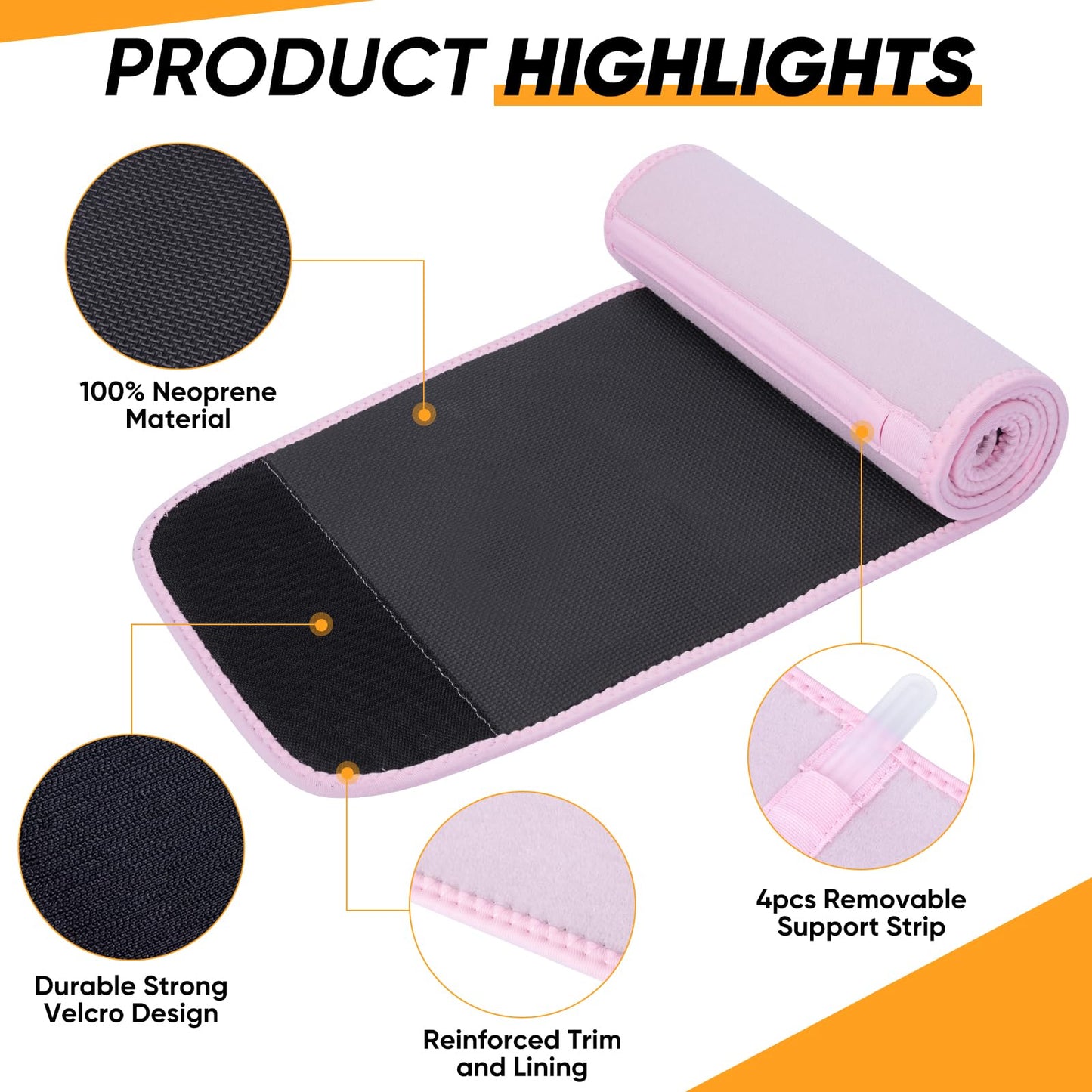 APEXUP Waist Trainer for Women Lower Belly Fat, Men Sweat Band, Stomach Wrap, Waist Trimmer with Removable Lumbar Support (Pastel Pink, L)