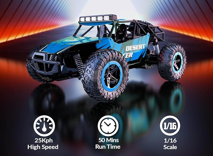 RACENT Remote Control Cars for Adults - 1:16 Scale 20kph Fast RC Truck All Terrain Off-Road Monster Truck for Adults with 2 Rechargeable Batteries (Blue)
