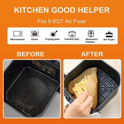 Air Fryer Disposable Paper Liners - 150Pcs 8In Square Parchment Paper Non-Stick Airfryer Basket Liners for Steamer Microwave Oven, Deep Fryer Parts & Accessories