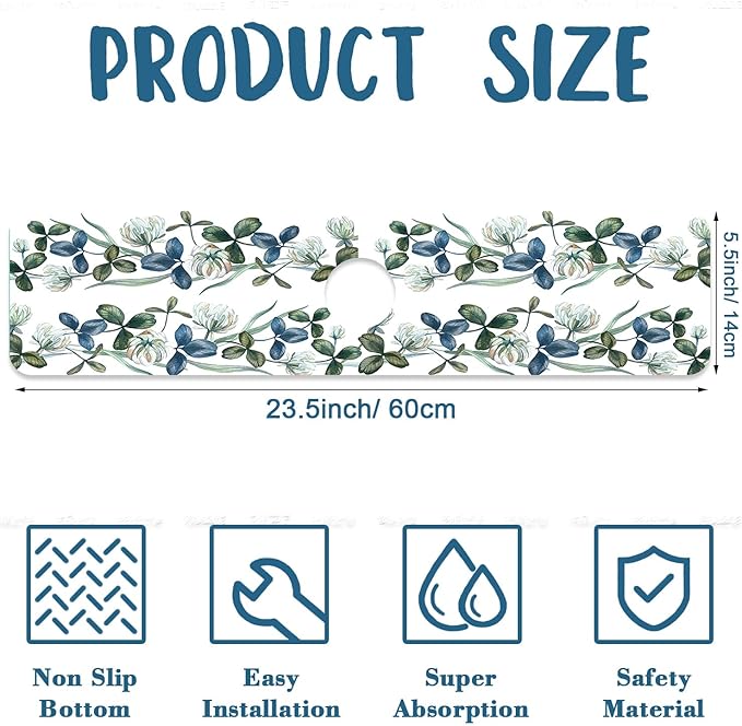Watercolor Garland Flower Kitchen Sink Splash Guard Faucet Mat Clover Leaves