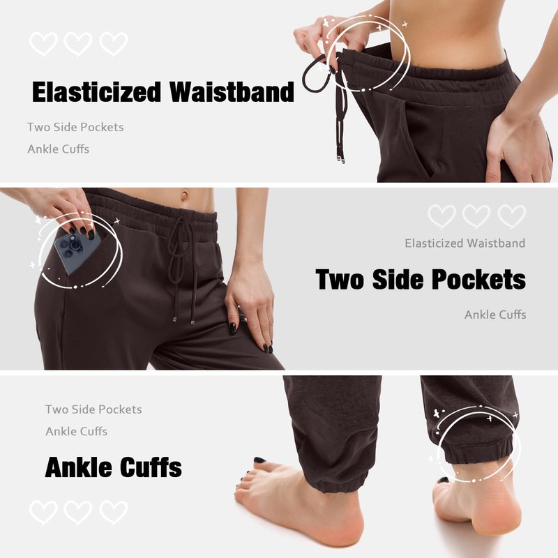 Walifrey Womens Joggers with Pockets, Drawstring Sweatpants Women for Lounging Jogging Gym and Workout DeepBrown,1 Pack DeepBrown L
