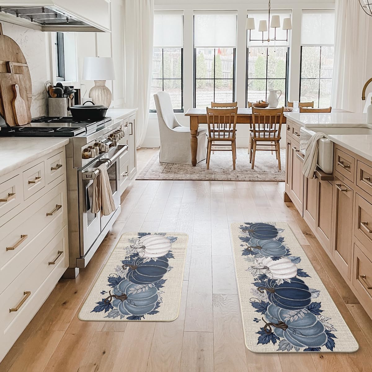 Artoid Mode Black Maple Leaves Pumpkin Fall Kitchen Mats Set of 2, Autumn Home Decor Low-Profile Kitchen Rugs for Floor - 17x29 and 17x47 Inch