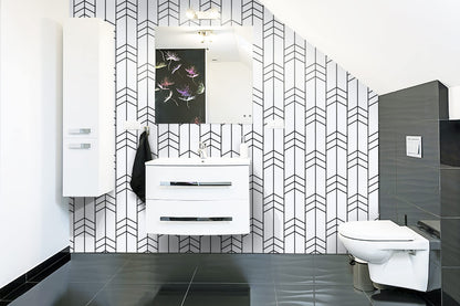 Black and White Wallpaper Peel and Stick Wallpaper Removable Self Adhesive Wall Paper Modern Geometric Contact Paper for Bedroom Bathroom Wall Decor Chevron Stripe Vinyl 17.7"x394" Renter Friendly