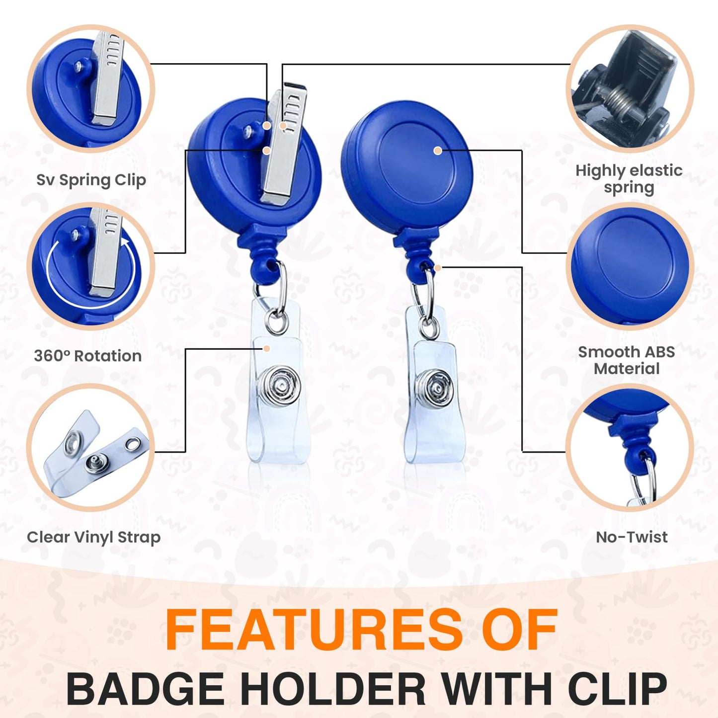 100 PackRetractable Badge Reels – ID Card Holder Clip with Clear Vinyl Strap, Swivel Alligator Clip – Work Badge Holder, Key Card Holder, ID Card Holder for Badge (Blue)
