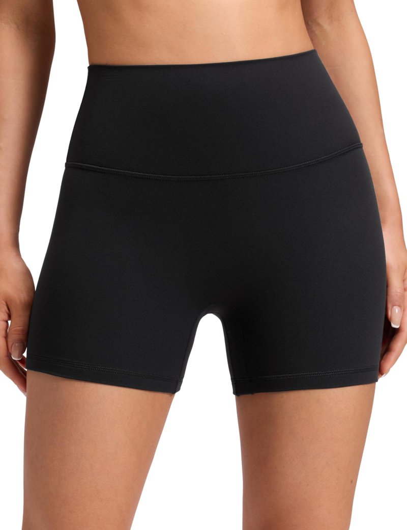 CRZ YOGA Butterluxe No Front Seam Biker Shorts 4" - High Waisted Lounge Pilates Workout Athletic Womens Buttery Soft Black Medium