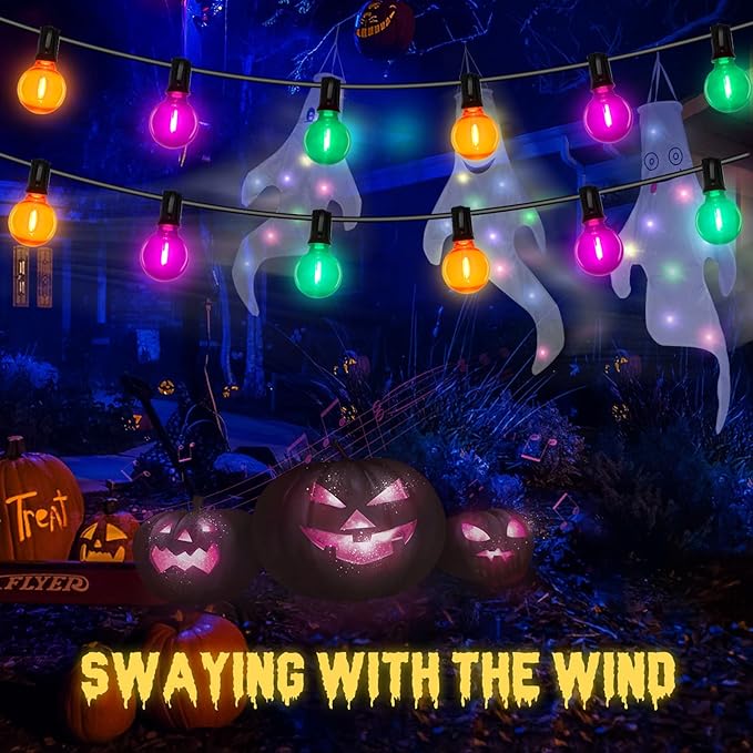 25FT G40 LED Outdoor Halloween String Lights, Orange Purple and Green Halloween Decoration Lights with 25 Globe LED Bulbs, UL Listed Hanging String Lights for Holiday Porch Garden Patio