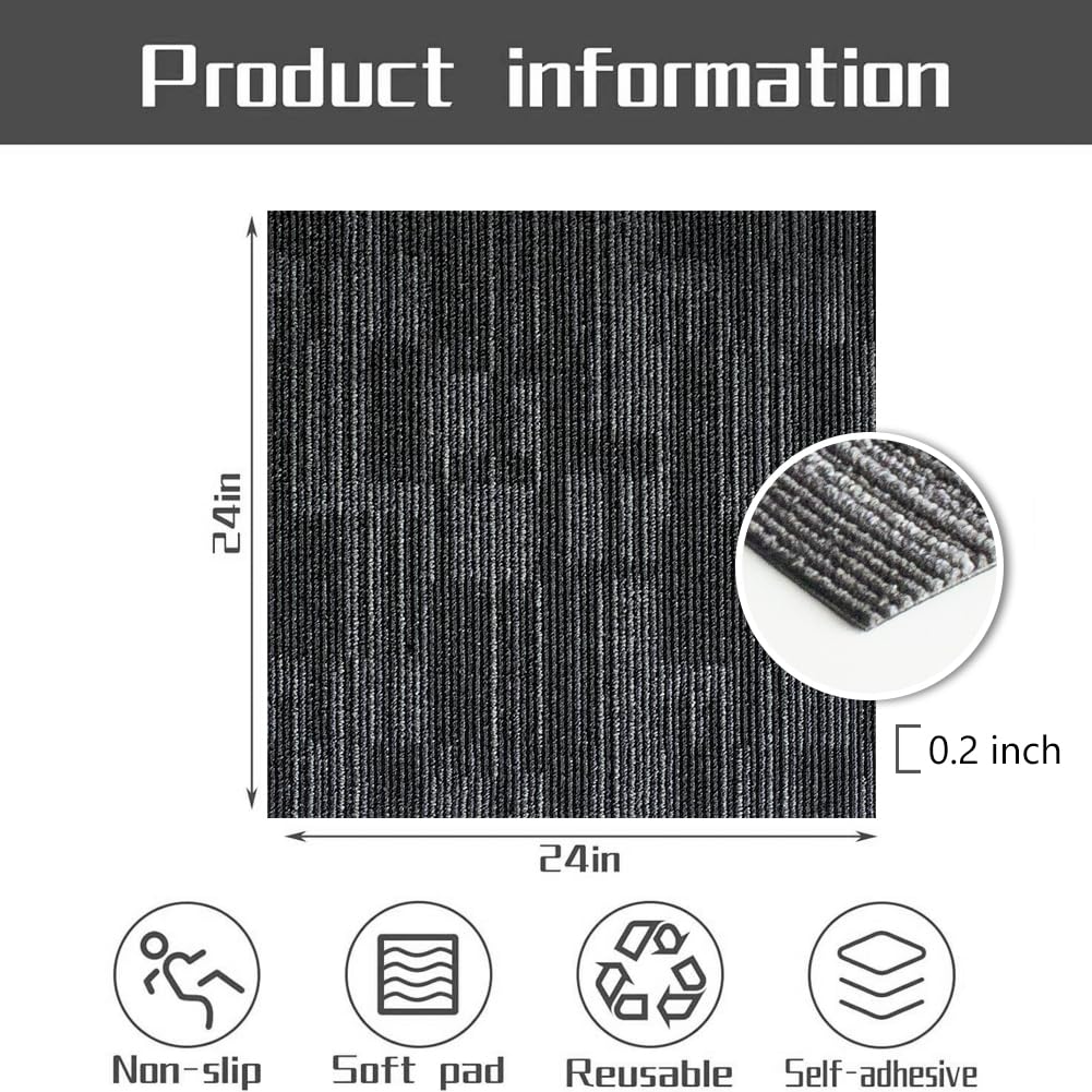 NINXANG Commercial Carpet Tiles Reusable 24" x 24" Squares 18 Tiles Non Slip Soft Floor Carpet for Office Living Room Bedroom Hotel Gym Easy DIY Installation with Flexlok Tabs (Grey)