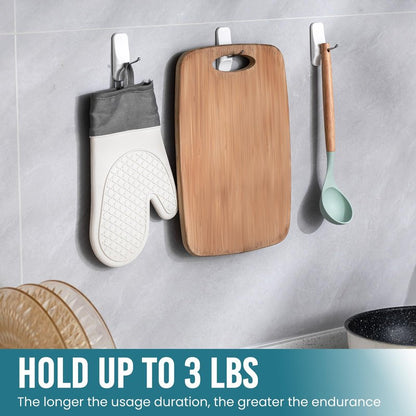 TAILI Hooks for Hanging,6 Wire Sticky Hooks and 8 Adhesive Strips, White Utility Hooks for Painted Wall, No Damage Heavy Duty Holds up to 3 lb, Removable & Reusable for Door, Dorm, Clothes, Kitchen