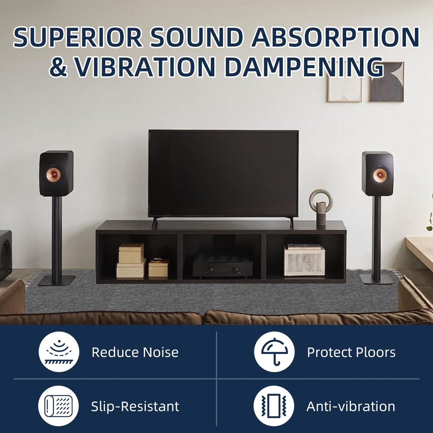 20 Pieces Sound Absorbing Interlocking Floor Mats, 15.7 x 11.8 x 0.4 inches High Density Felt Soundproof Pads Non-Slip Anti Vibration Puzzle Acoustic Blankets Piano Carpet Drum Rug, Gray