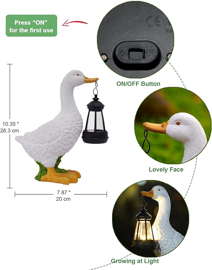 Goose Statues for Garden Decor: Outdoor Figurines Sculpture with Lantern for Yard Porch Lawn Patio Balcony - Gifts for Mom Grandma