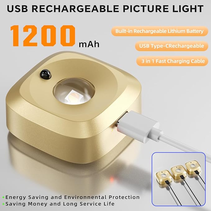 Lightbiz Picture Lights for Wall 3 Pcs, Rechargeable Battery Operated Magnetic Wall Lights with 3 Color Temps, Remote Dimmable Timer Poster Lights for Art Display, Frame, Painting