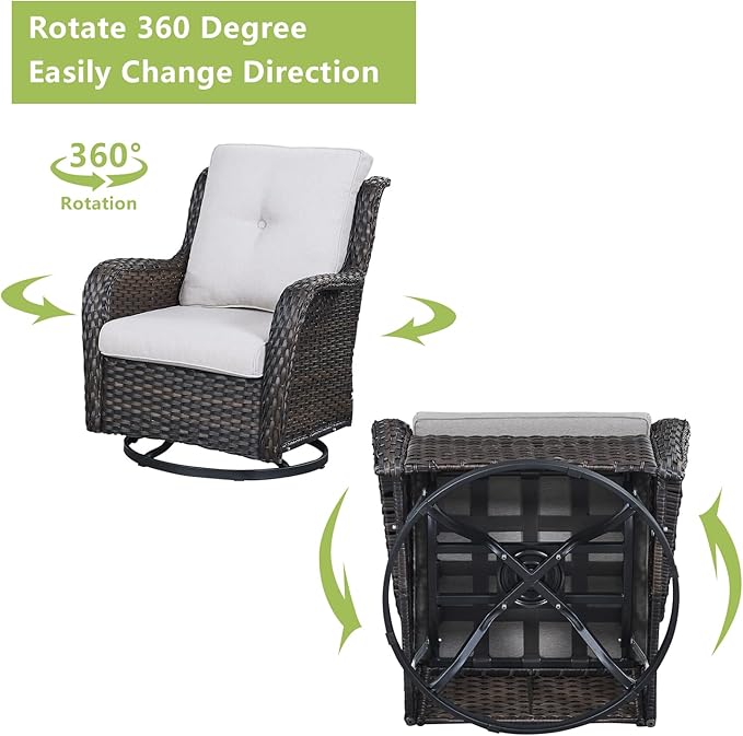 Rilyson Wicker Patio Furniture Set - 6 Piece Rattan Outdoor Sectional Conversation Sets with 2 Swivel Rocking Chairs,2 Ottomans,1 Sofa and 1 Coffee Table for Porch Deck Garden(Brown/Beige)
