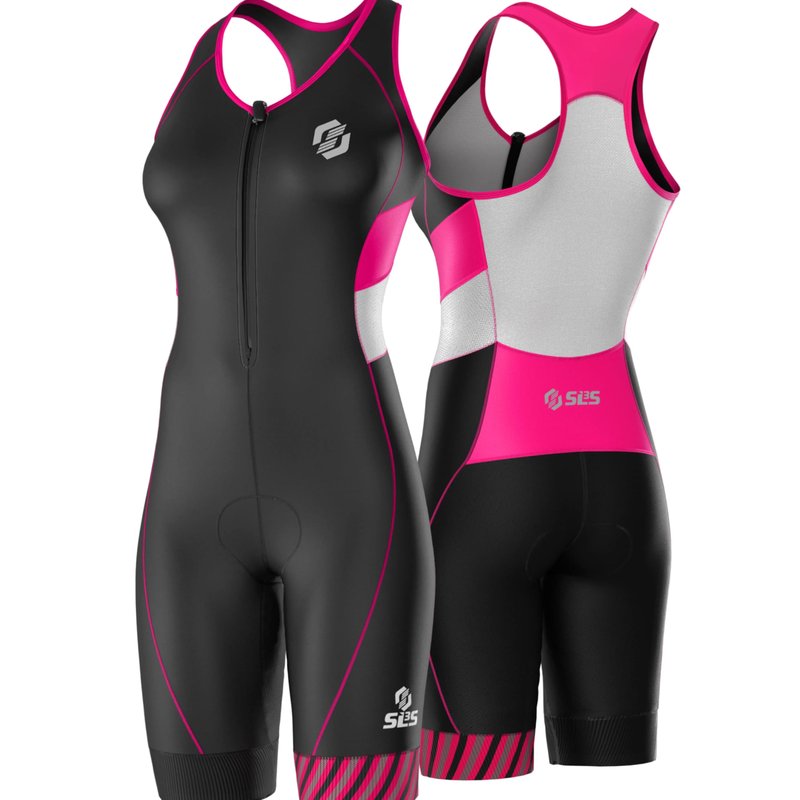 SLS3 Triathlon Suits Women – Sleeveless Trisuit Women - Premium FX Fabric, Tri Suit Womens Triathlon Suit, No Shelf Bra (Sky Pink, Large)
