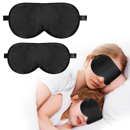 Kids Sleep Mask Eye Cover, 100% Real Natural Pure Silk Eye Mask with Adjustable Strap, Blindfold Kids Eye Mask for Sleeping, Eye Shade for Boys Girls and Adult, Pressure-Free Comfort (Black)