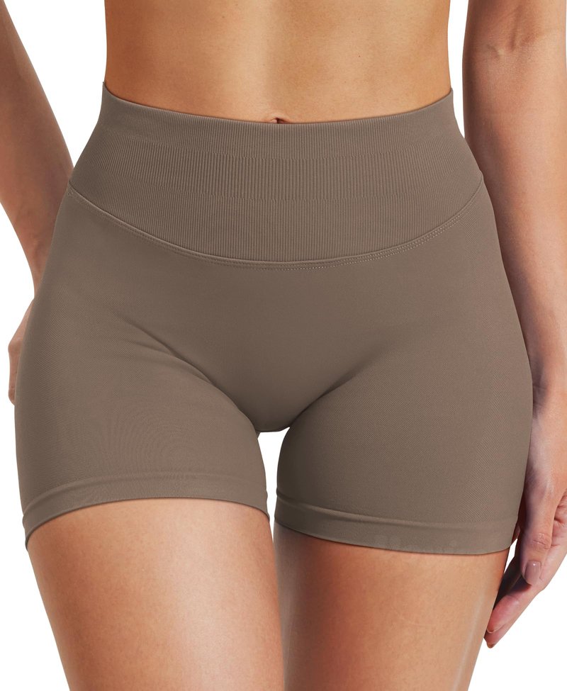 VOYJOY Women Workout Impact Shorts 2.5"/ 3.6"/ 4.5"/ 6" Scrunch Butt Lifting Gym Seamless Booty Biker Shorts Brown