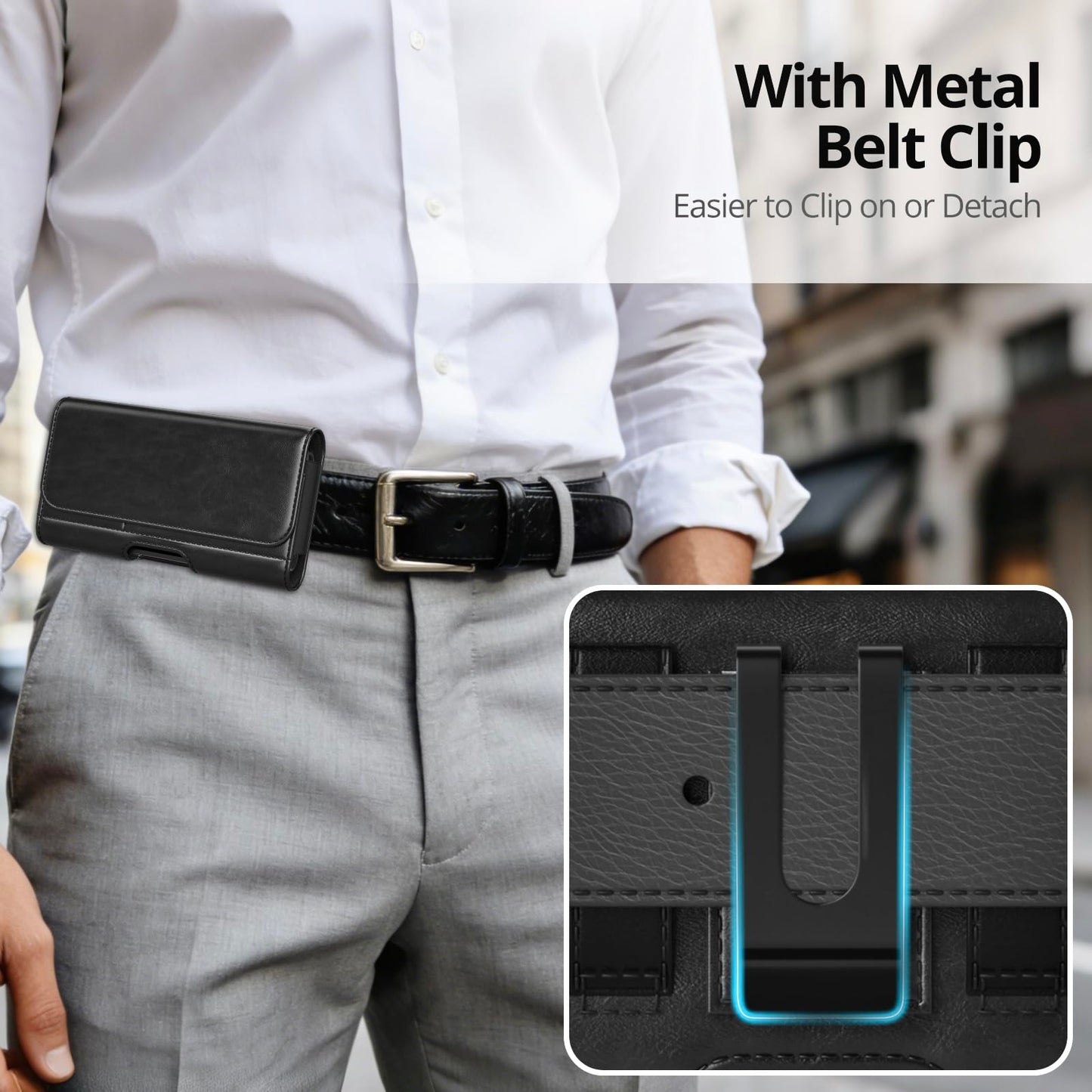 Stronden Magnetic Closure Holster for Google Pixel 10 Pro XL, Pixel 9 Pro XL - Leather Belt Case, Premium Pouch (Fits Slim/Regular Case On) (Black, Large)